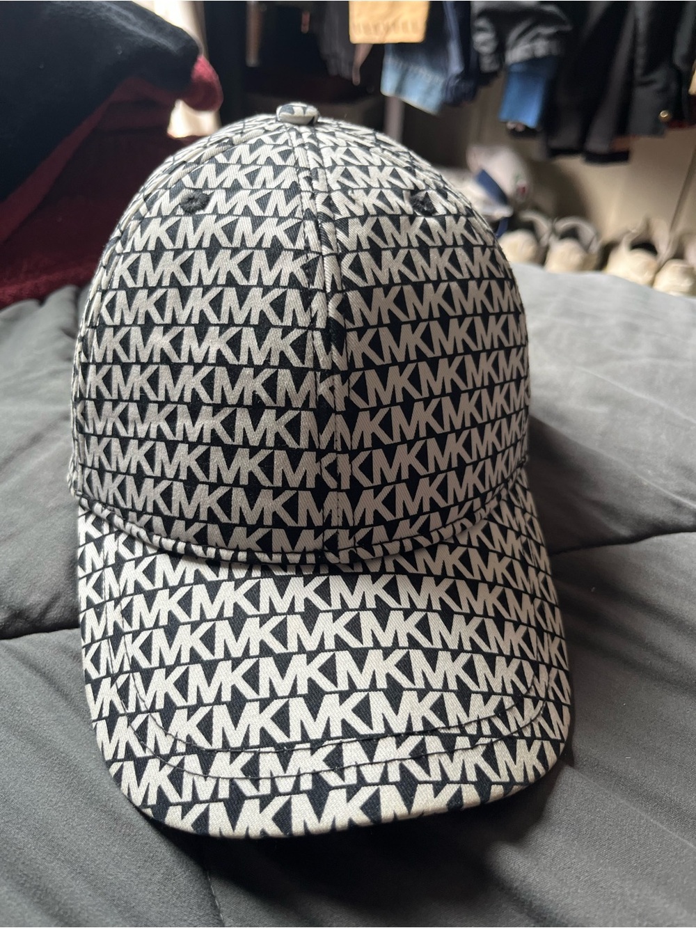 Michael Kors Black & White MK Monogram Baseball Hat